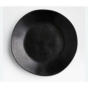 Crate & Barrel Marin Matte Black Stoneware Dinner Plates Set of 2 Portugal NEW